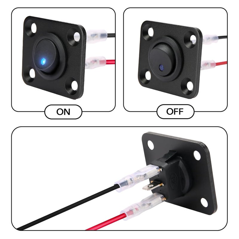 SDAQGE Round Rocker Switch Panel with 3 Pin Toggle Switch 12v 20a Blue Led Switch Panel Aluminum On Off Switch 12v for Car,Truck Marine Boat Rv Vehicle Yachts Etc （1 Way） - Image 3